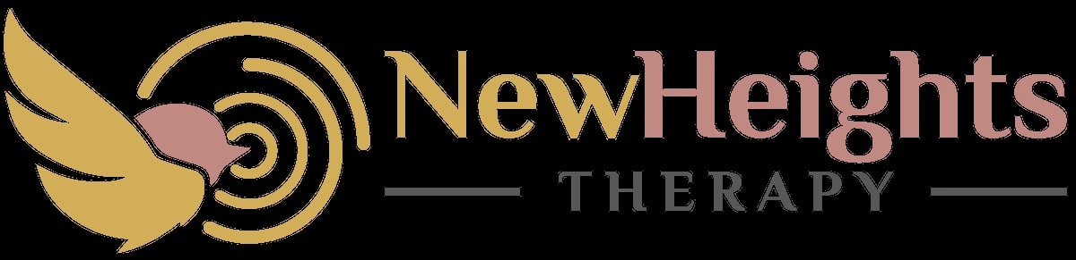 New Heights Therapy logo featuring a golden wing and concentric circles design